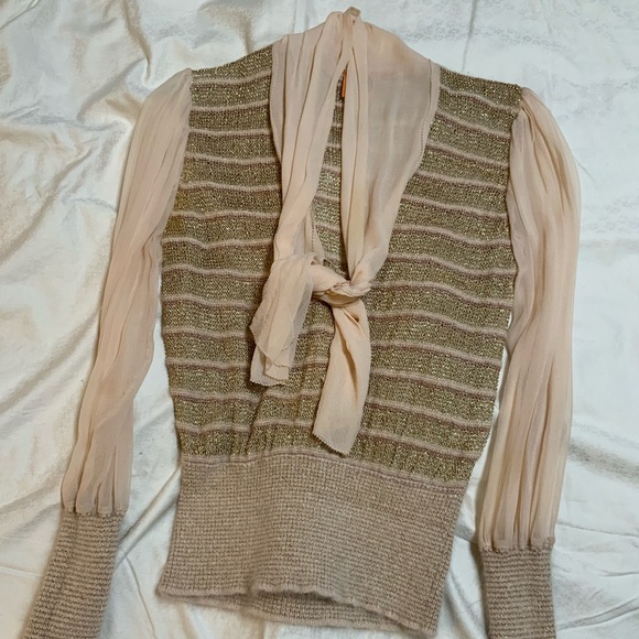 Tory Burch M metallic silk sweater top - Picture 2 of 9